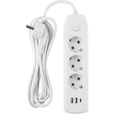 Удлинитель ОНЛАЙТ OPE-USB-03-300-ESC-3  3 гн, 2гн USB-A,1гн USB-С, 3 м, выкл  СЗ 10А IP20 белый купить в СОМ