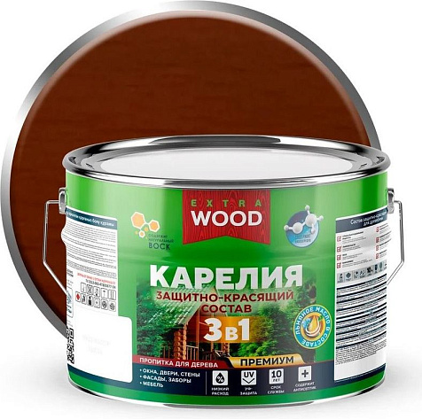 Состав защитно-красящий 3 в1 Карелия Wood Extra, тик, 9 л купить в СОМ